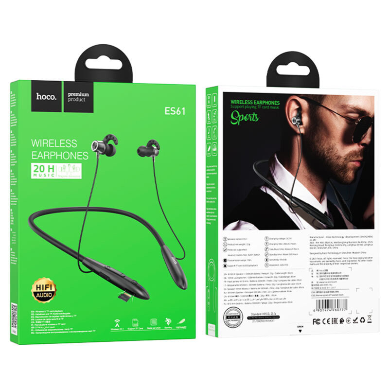 Casti sport Bluetooth wireless pentru alergat Hoco ES61, negru
