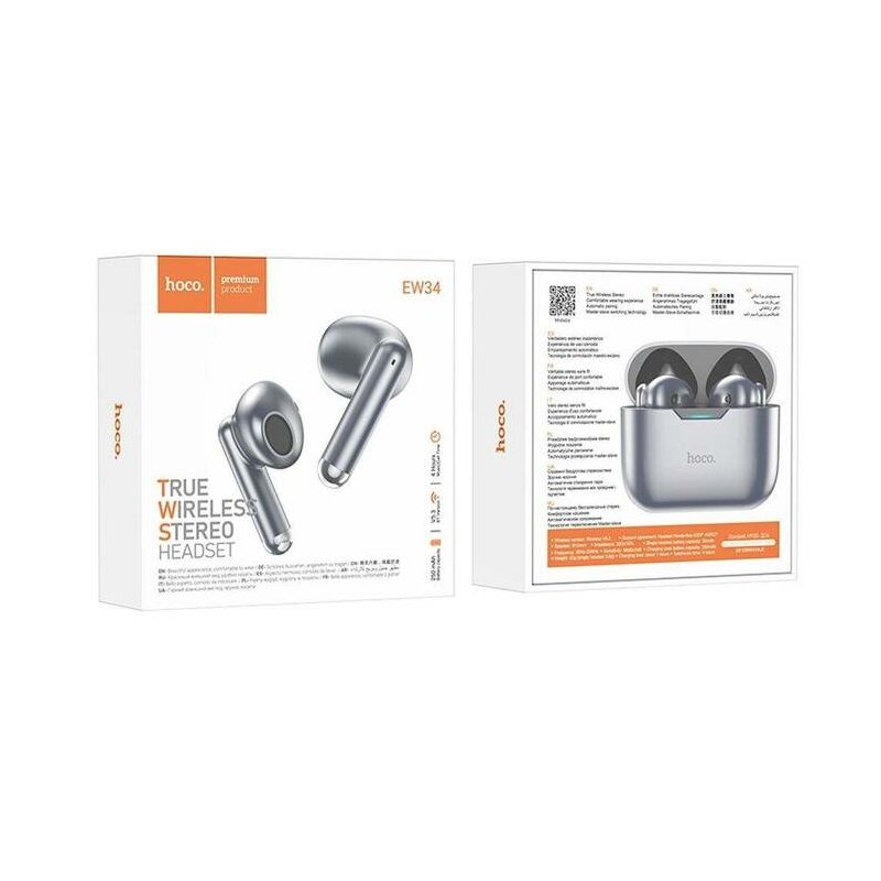 Casti True wireless Bluetooth cu microfon Hoco EW34, gri