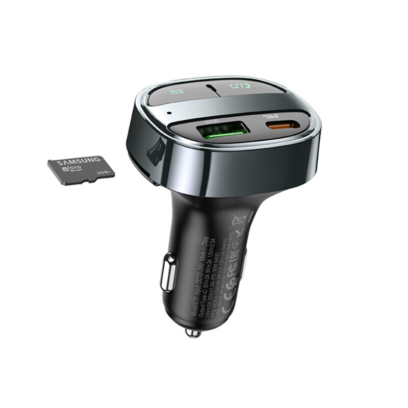Modulator auto Bluetooth FM PD30W + USB QC3.0 Hoco E70, negru