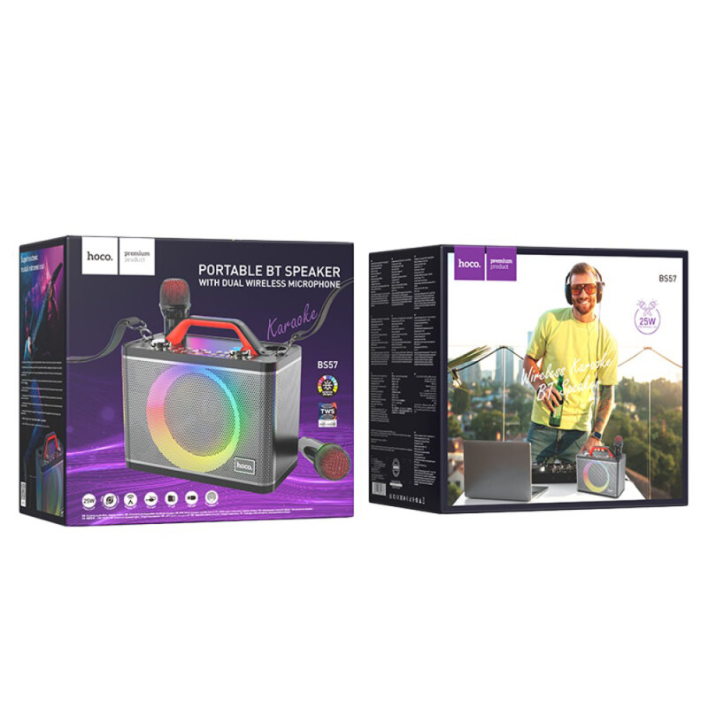Boxa karaoke cu doua microfoane wireless activa 25W Hoco BS57