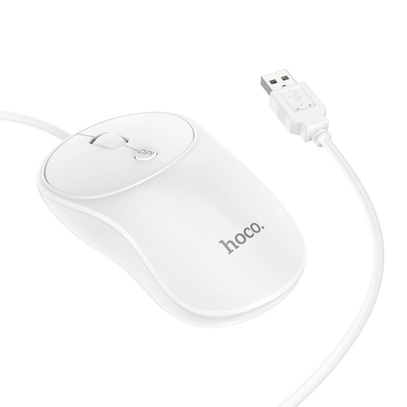 Mouse cu fir pentru laptop Hoco GM13, 1000/1600 DPI, alb
