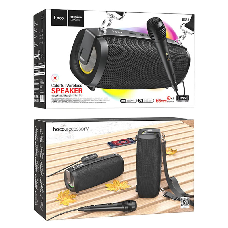 Boxa karaoke cu microfon wireless portabila 10W Hoco BS55, negru