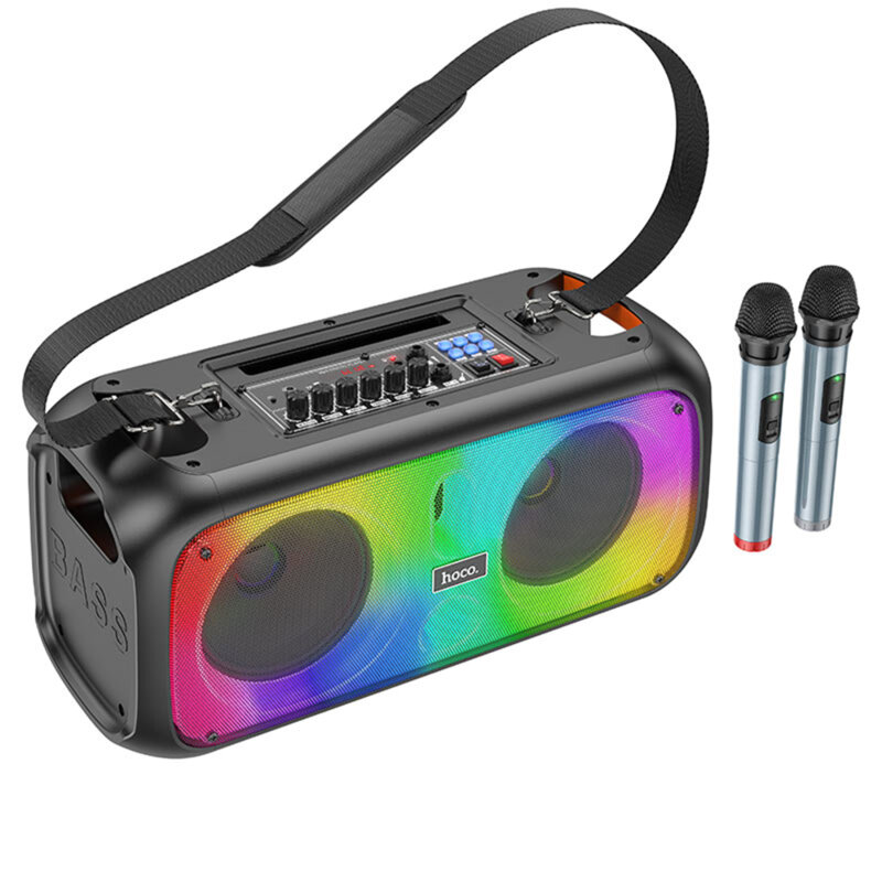 Boxa wireless karaoke cu 2 microfoane Hoco BS54, RGB, negru