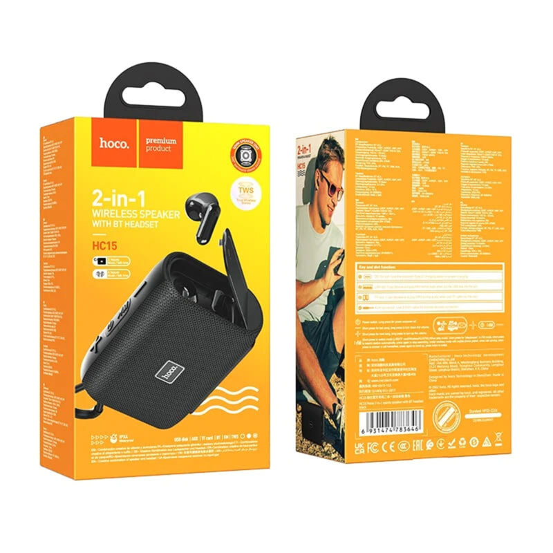 Mini boxa wireless portabila + casti Bluetooth Hoco HC15, negru