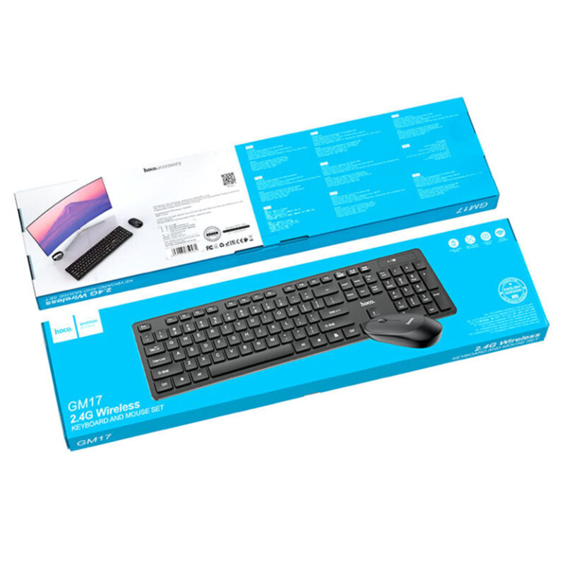 Tastatura si mouse wireless pentru laptop Hoco GM17, negru