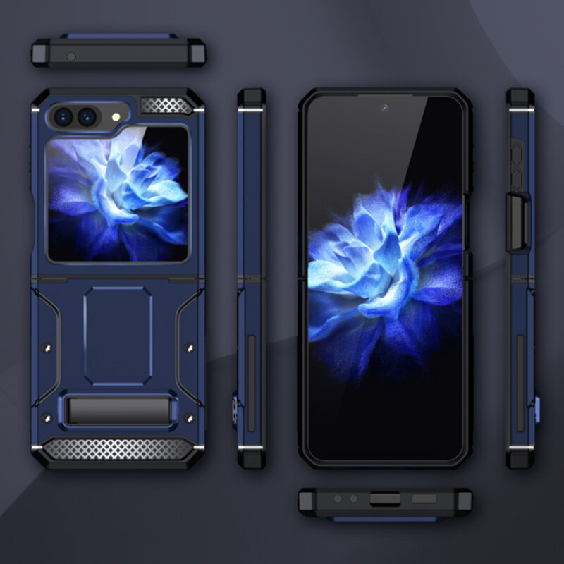 Husa antisoc Samsung Galaxy Z Flip5 Techsuit Hybrid Armor Kickstand, albastru