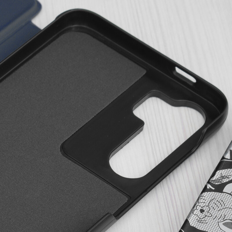 Husa Samsung Galaxy S23 FE Eco Leather View flip tip carte, albastru