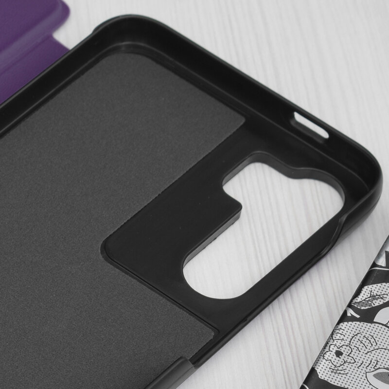 Husa Samsung Galaxy S23 FE Eco Leather View flip tip carte, mov