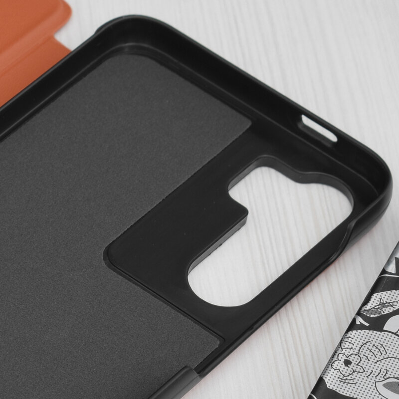 Husa Samsung Galaxy S23 FE Eco Leather View flip tip carte, portocaliu