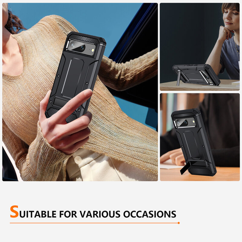 Husa antisoc Google Pixel 8 Techsuit Hybrid Armor Kickstand, negru