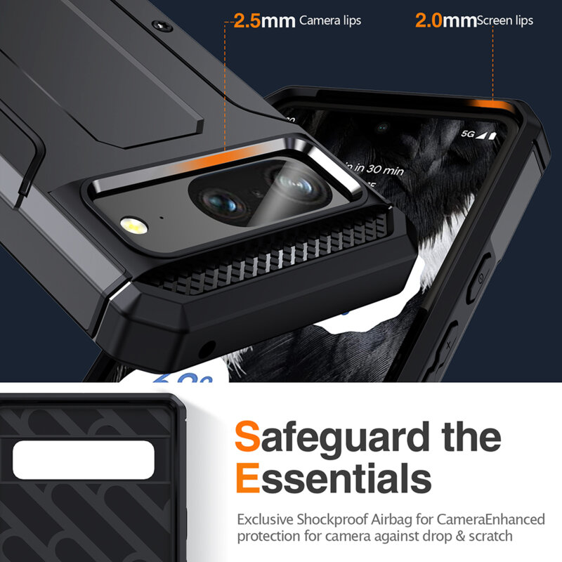 Husa antisoc Google Pixel 8 Techsuit Hybrid Armor Kickstand, negru