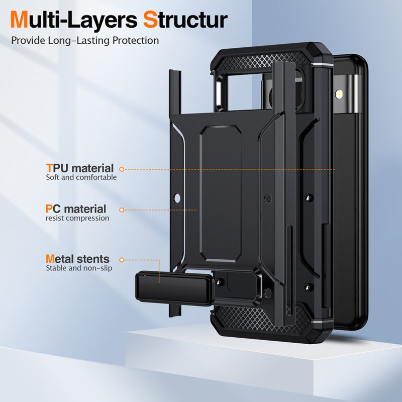 Husa antisoc Google Pixel 8 Techsuit Hybrid Armor Kickstand, negru