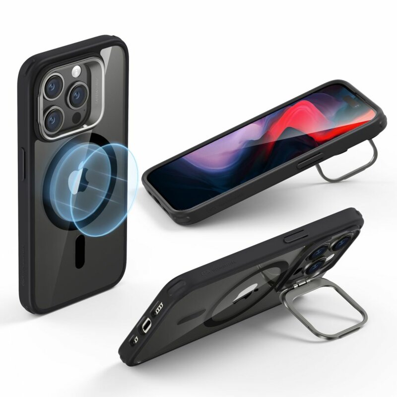 Husa iPhone 15 Pro ESR Classic Hybrid HaloLock Kickstand, negru/transparenta