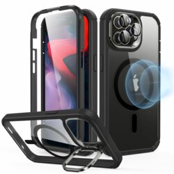 [Pachet 360°] Husa + folie iPhone 15 Pro Max ESR Armor Tough Kickstand HaloLock, negru/transparenta