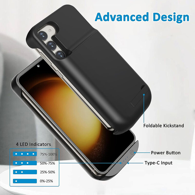 Husa cu baterie Samsung Galaxy S23 Techsuit Power Pro, 5000mAh, negru