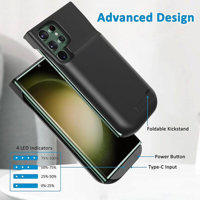 Husa cu baterie Samsung Galaxy S23 Ultra Techsuit Power Pro, 6000mAh, negru
