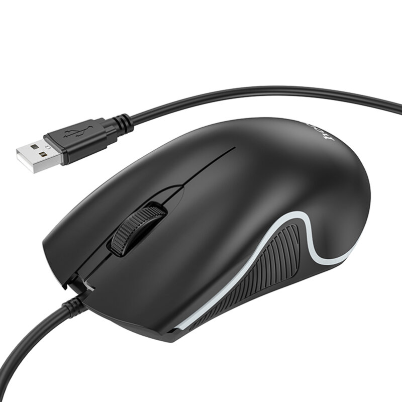 Mouse PC cu fir, pentru gaming Hoco GM19, 1000 DPI,  negru