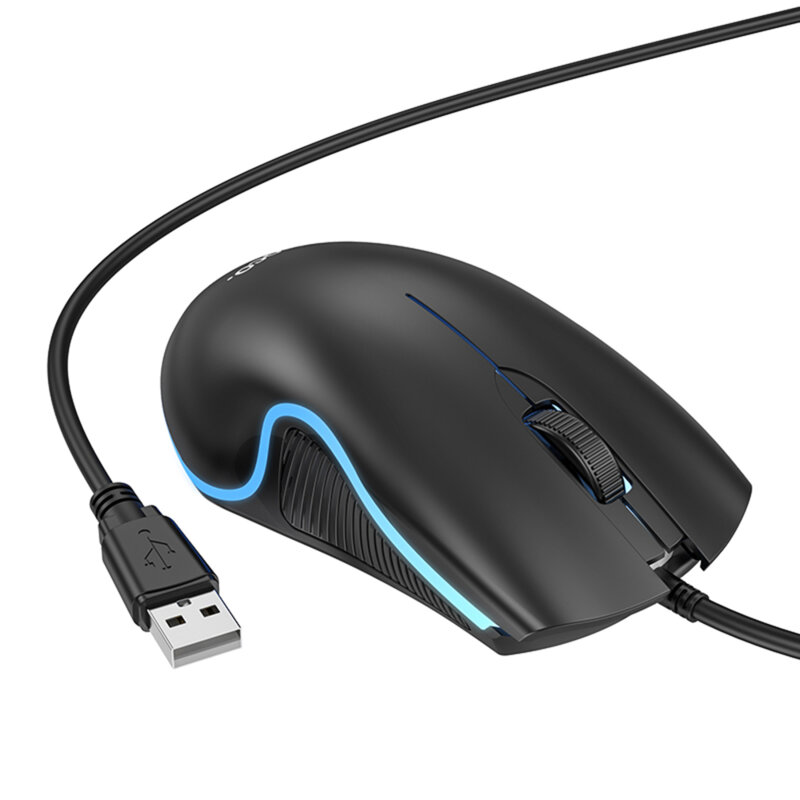 Mouse PC cu fir, pentru gaming Hoco GM19, 1000 DPI,  negru