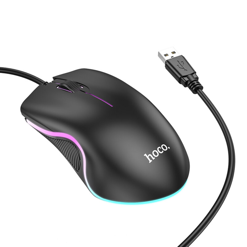 Mouse PC cu fir, pentru gaming Hoco GM19, 1000 DPI,  negru