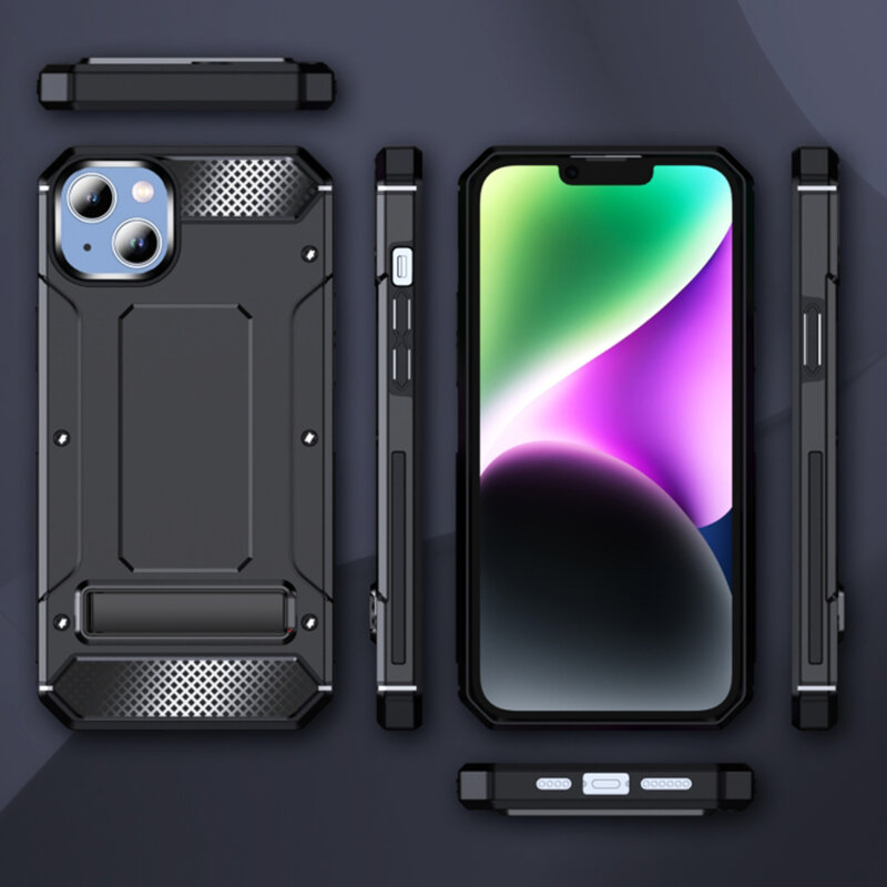 Husa antisoc iPhone 14 Plus Techsuit Hybrid Armor Kickstand, negru