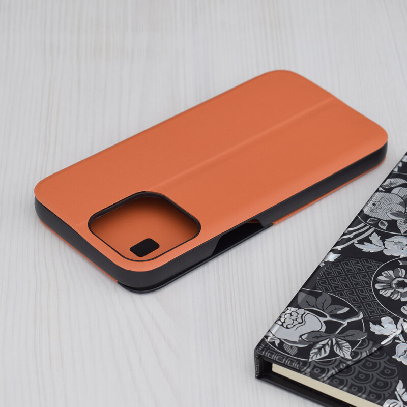 Husa iPhone 15 Pro Max Eco Leather View flip tip carte, portocaliu