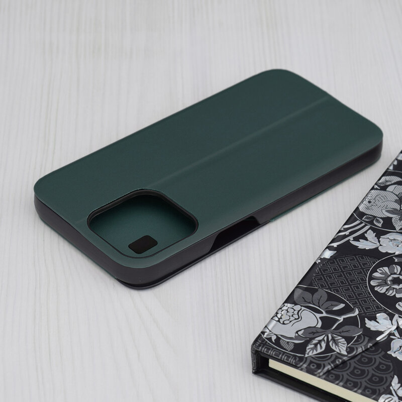 Husa iPhone 15 Pro Max Eco Leather View flip tip carte, verde