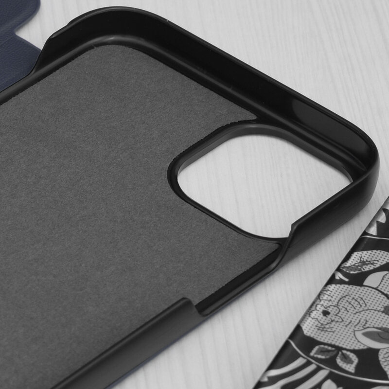 Husa iPhone 15 Plus Eco Leather View flip tip carte, albastru