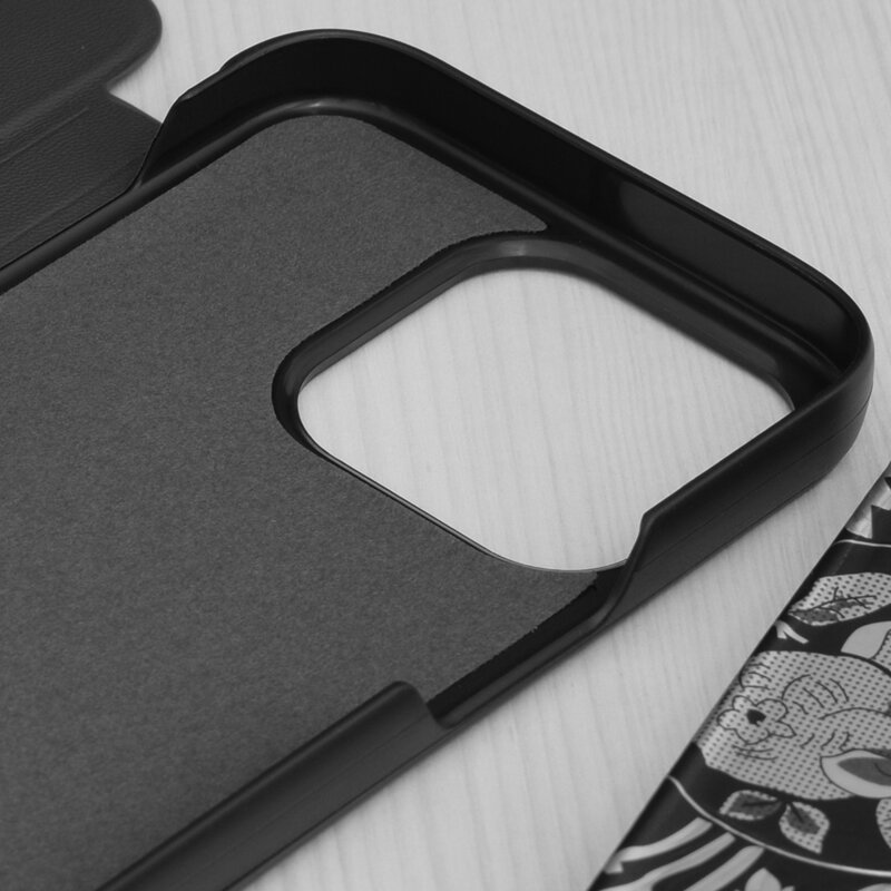 Husa iPhone 15 Pro Eco Leather View flip tip carte, negru