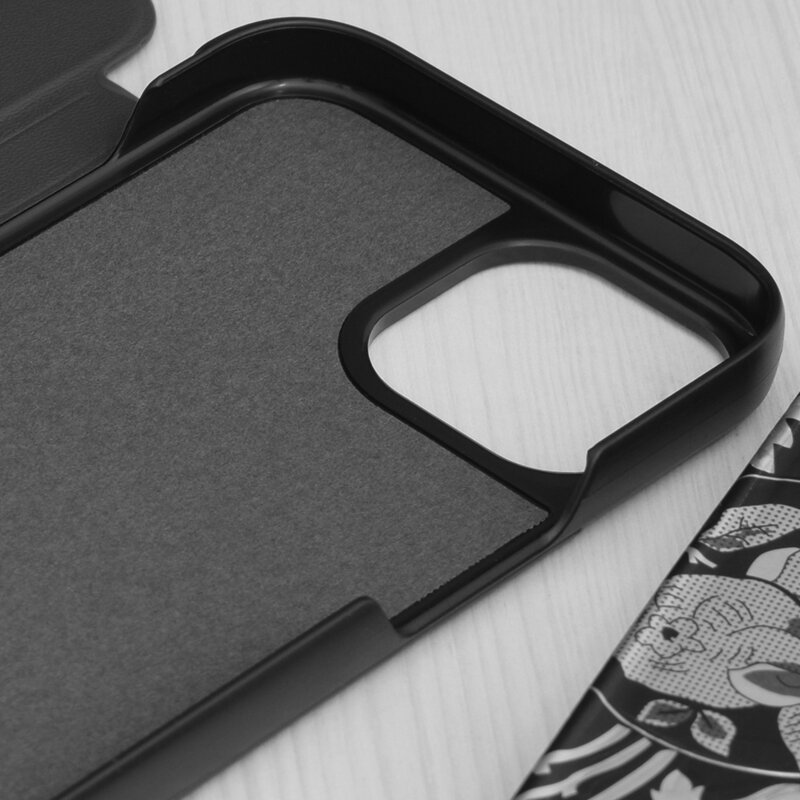 Husa iPhone 15 Eco Leather View flip tip carte, negru