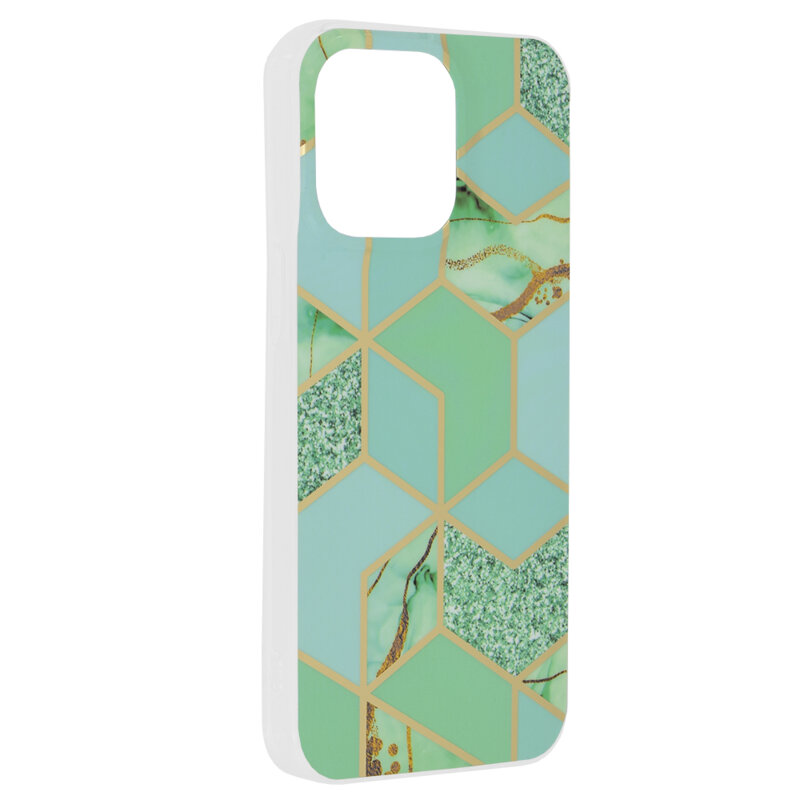 Husa iPhone 15 Pro Max Techsuit Marble, Green Hex