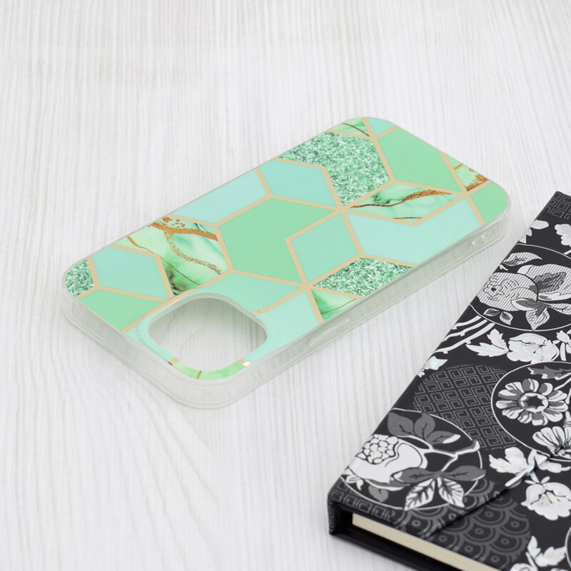 Husa iPhone 15 Techsuit Marble, Green Hex