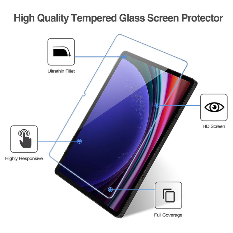 Folie sticla Samsung Galaxy Tab S9 Plus Lito 9H Tempered Glass, transparenta
