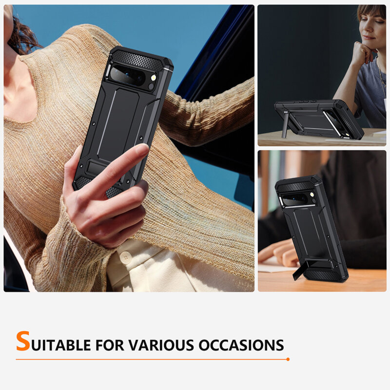 Husa antisoc Google Pixel 8 Pro Techsuit Hybrid Armor Kickstand, negru