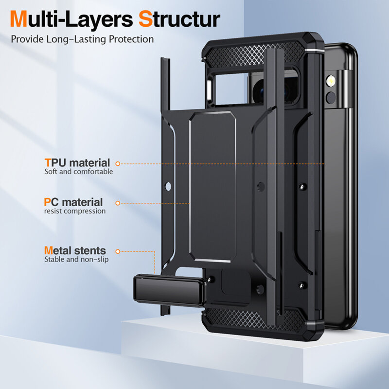 Husa antisoc Google Pixel 8 Pro Techsuit Hybrid Armor Kickstand, negru