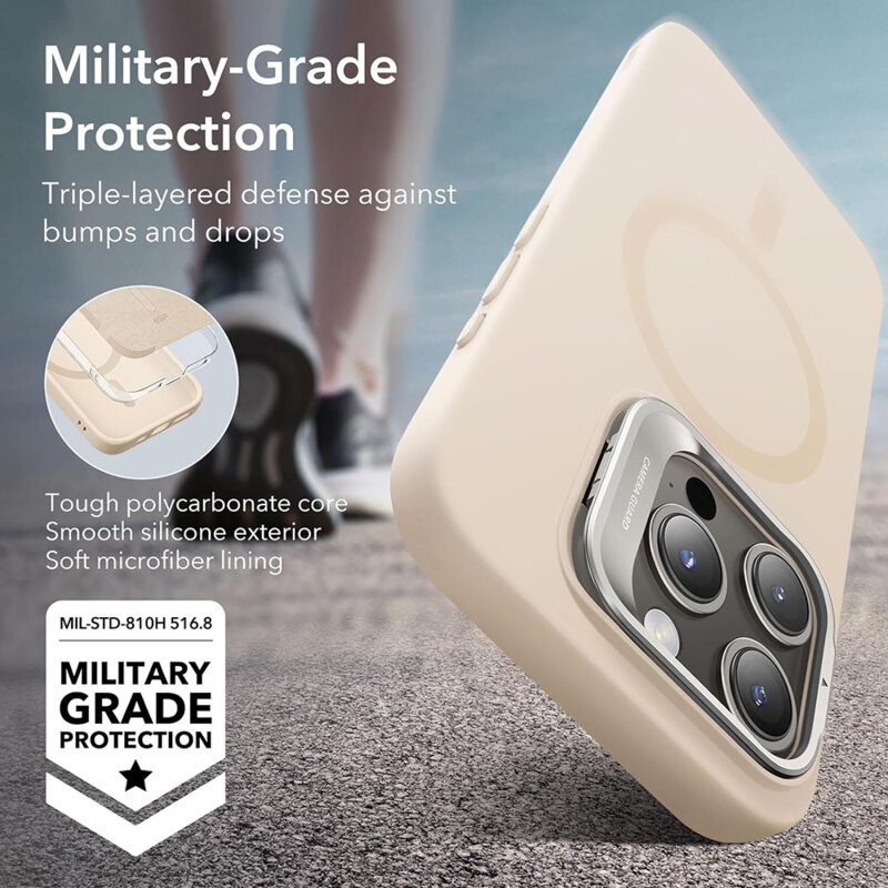 Husa iPhone 15 Pro ESR Cloud Soft HaloLock Kickstand, crem