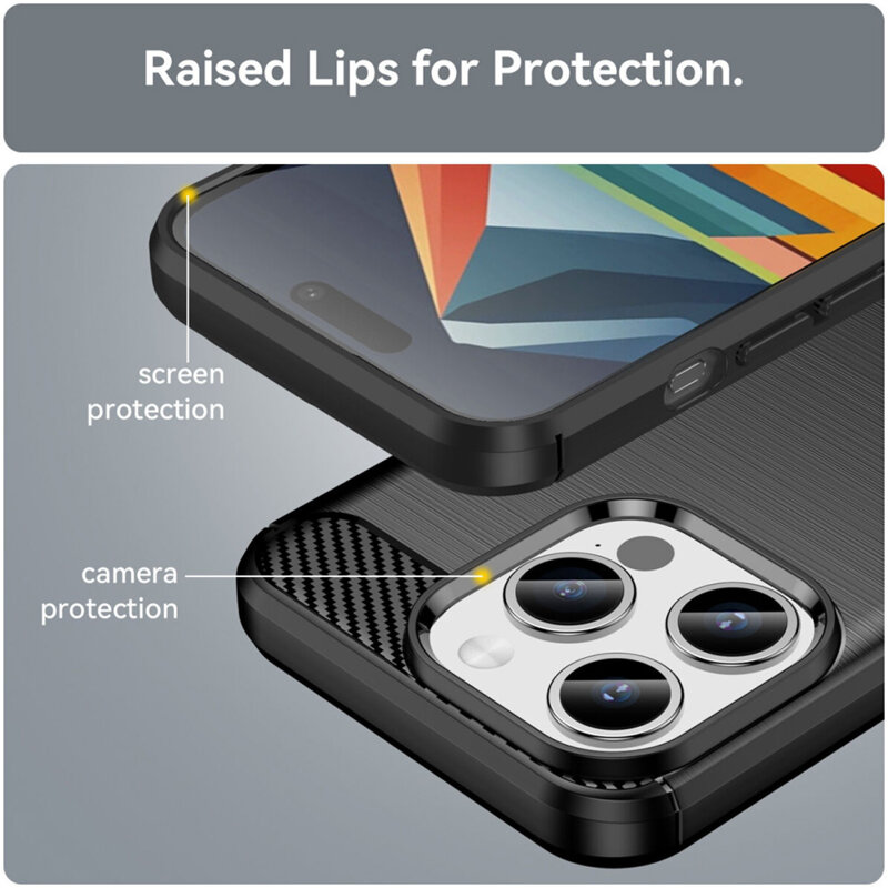 Husa iPhone 15 Pro Techsuit Carbon Silicone, negru