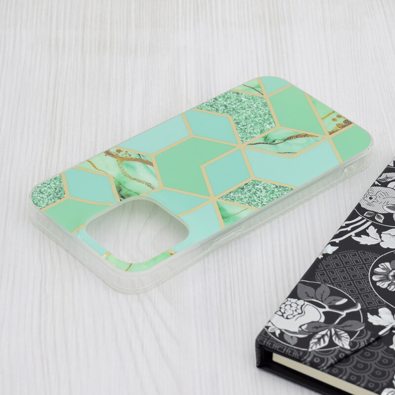 Husa iPhone 15 Pro Max Techsuit Marble, Green Hex
