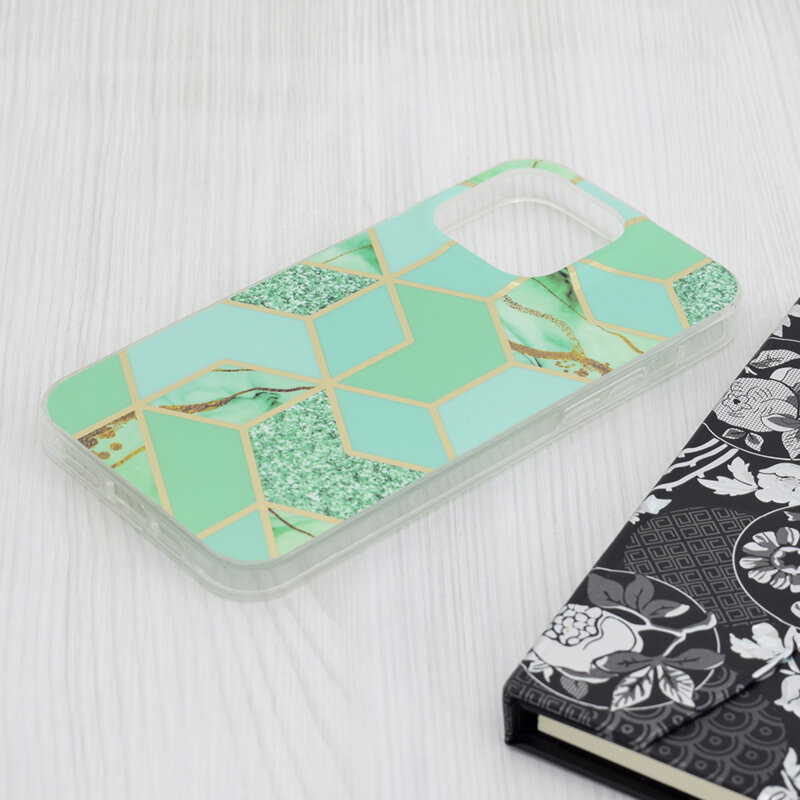 Husa iPhone 15 Pro Max Techsuit Marble, Green Hex
