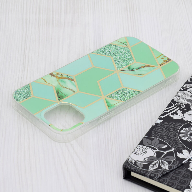 Husa iPhone 15 Plus Techsuit Marble, Green Hex