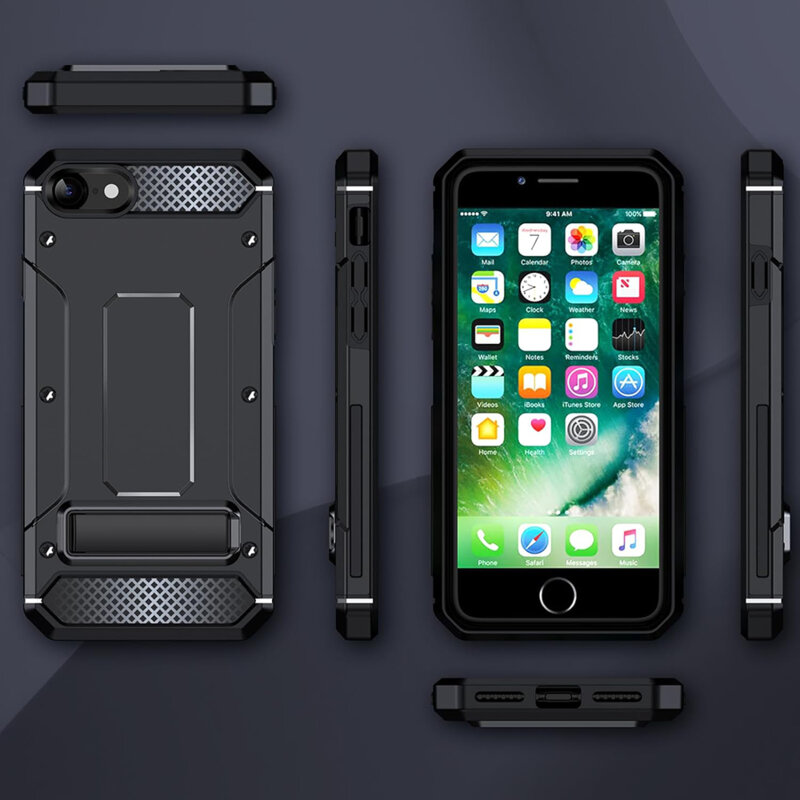 Husa antisoc iPhone 8 Techsuit Hybrid Armor Kickstand, negru