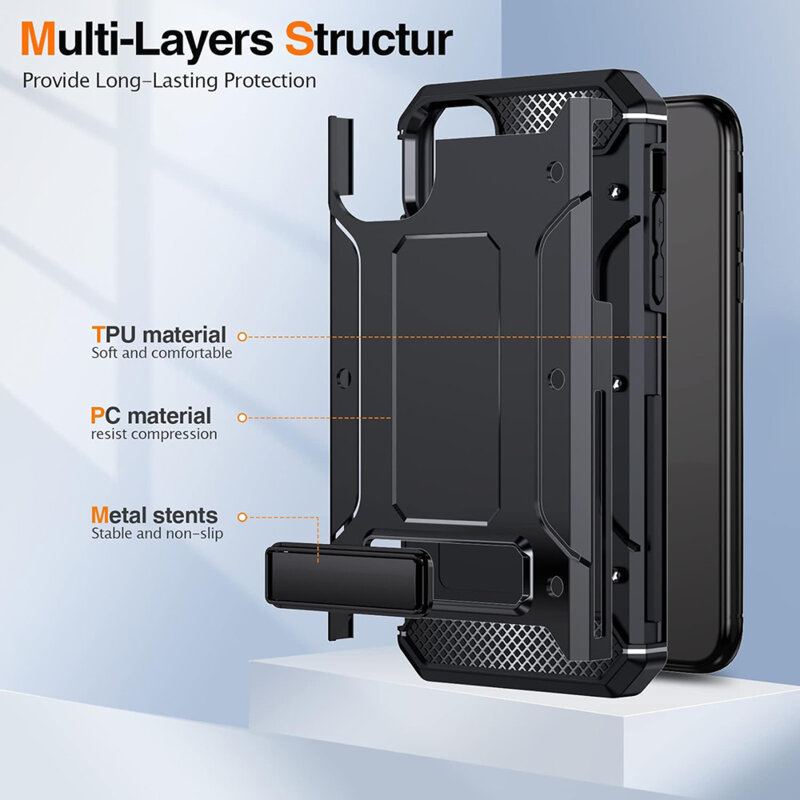Husa antisoc iPhone 11 Techsuit Hybrid Armor Kickstand, negru
