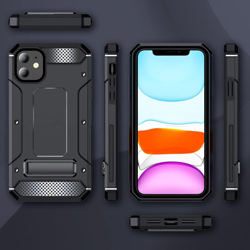 Husa antisoc iPhone 12 Techsuit Hybrid Armor Kickstand, negru