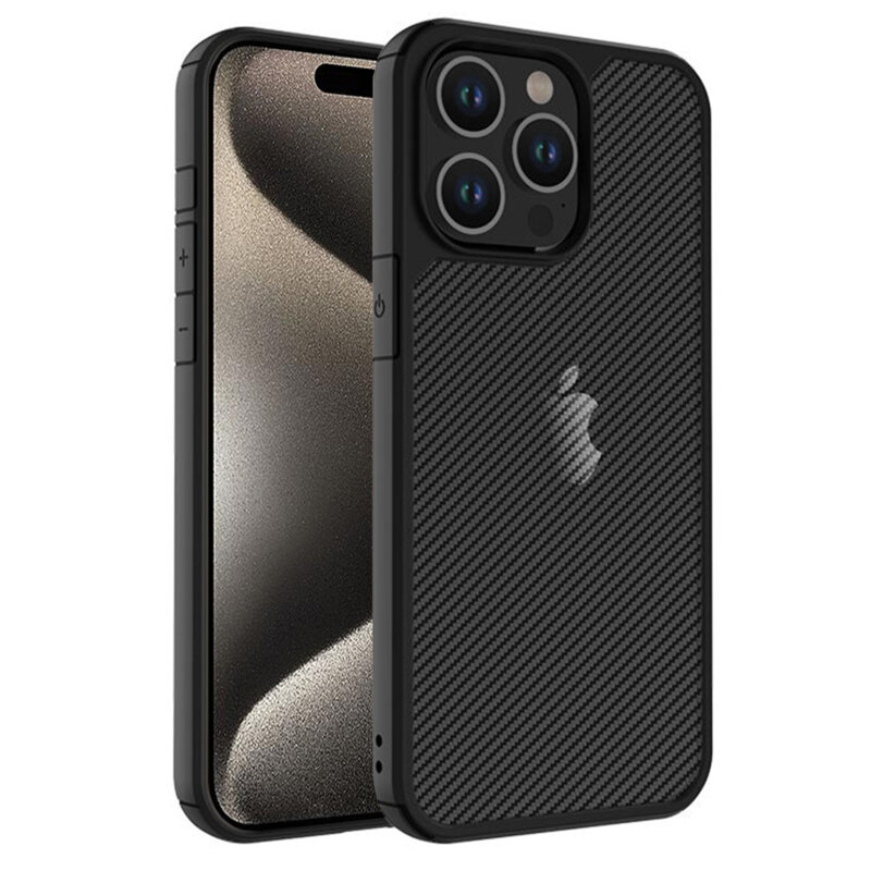 Husa iPhone 15 Pro Techsuit CarbonFuse transparenta, negru