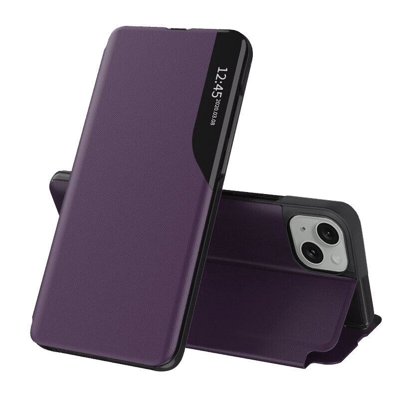 Husa iPhone 15 Eco Leather View flip tip carte, mov