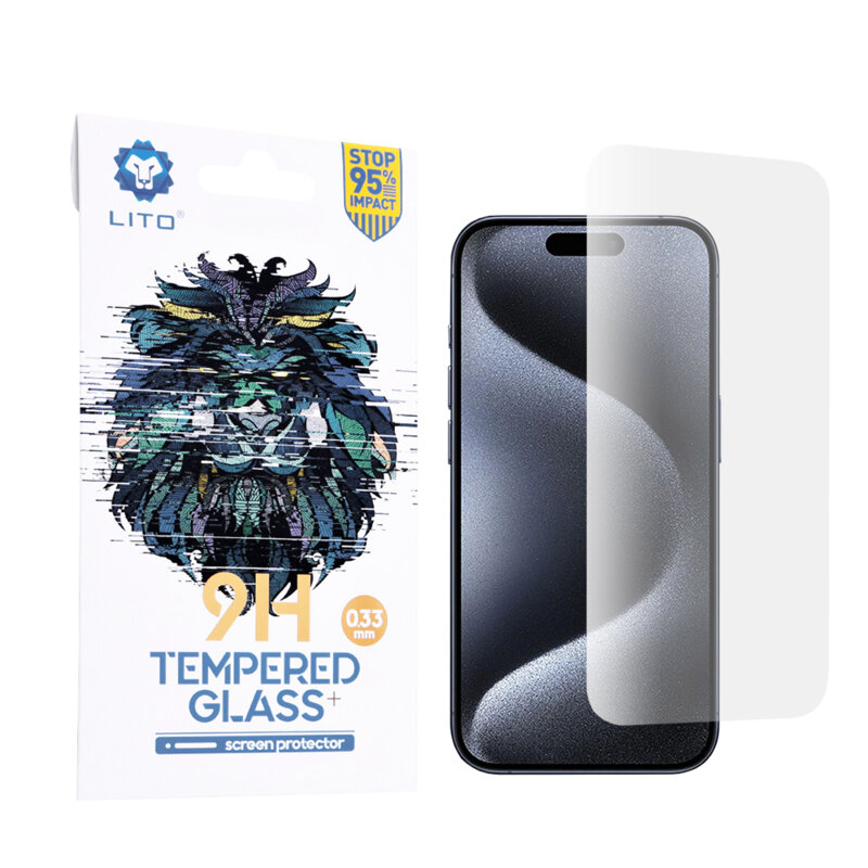 Folie sticla iPhone 15 Pro Lito 9H Tempered Glass, transparenta