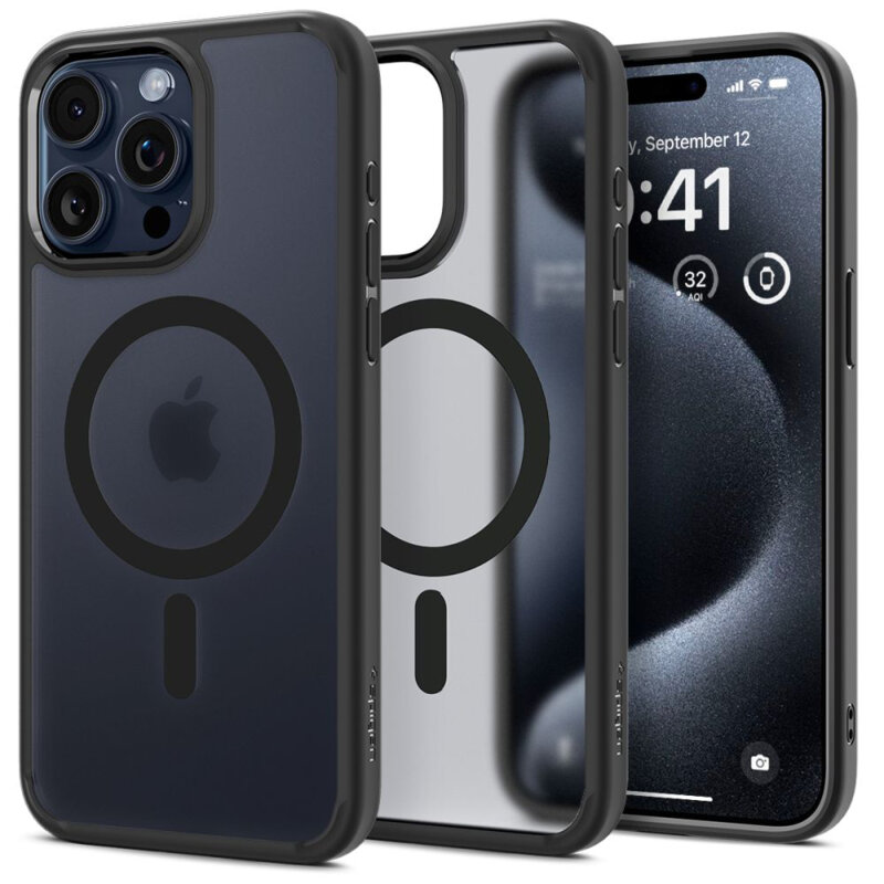 Husa iPhone 15 Pro Max Spigen Ultra Hybrid MagSafe, cenusiu