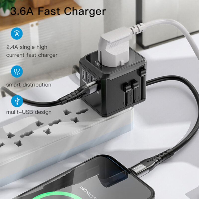 Incarcator priza EU, UK, US, AUS Yesido MC10, 3xUSB, tip C