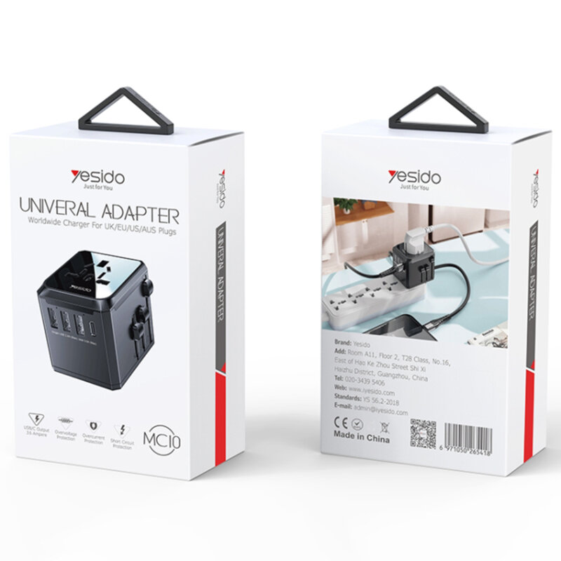 Incarcator priza EU, UK, US, AUS Yesido MC10, 3xUSB, tip C