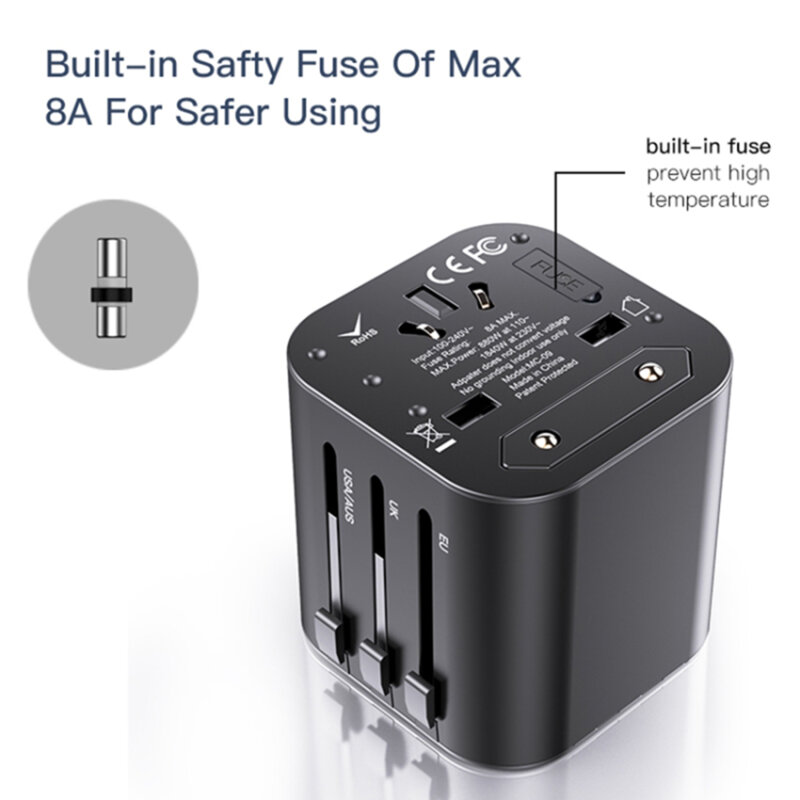 Adaptor calatorie EU, UK, US, AUS Yesido MC09, negru