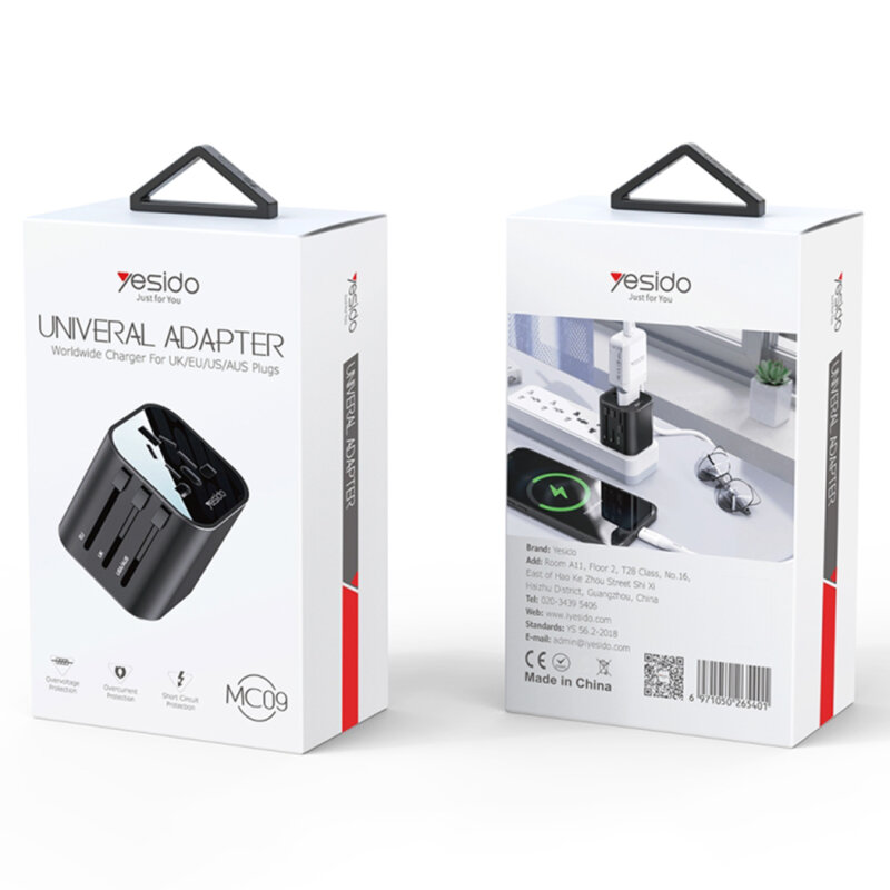 Adaptor calatorie EU, UK, US, AUS Yesido MC09, negru